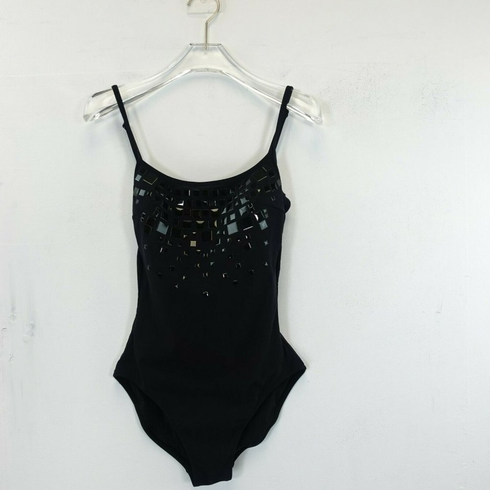 GIDEON OBERSON‎ Women's One Piece Swimsuit Black 6 SMALL Strappy Sparkle Studs
